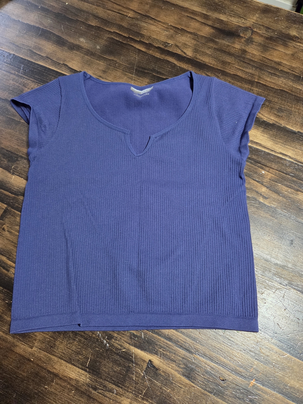 Forever 21 Ribbed Notch-Neck Tank Top - Navy Blue